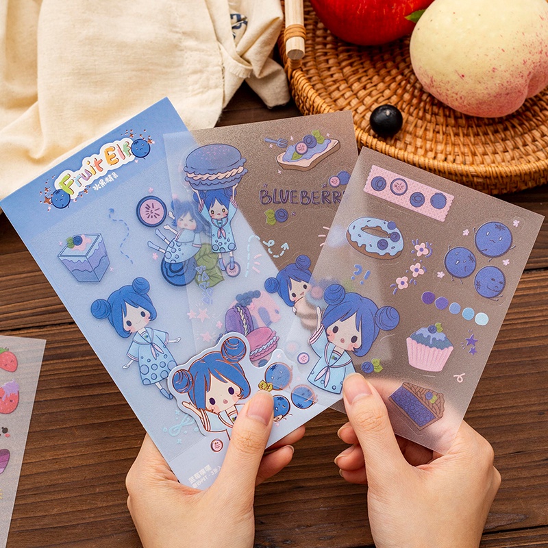 Bộ 3 Tấm Sticker Dán Trang Trí Hình Cô Gái Và Trái Cây Hoạt Hình Dễ Thương