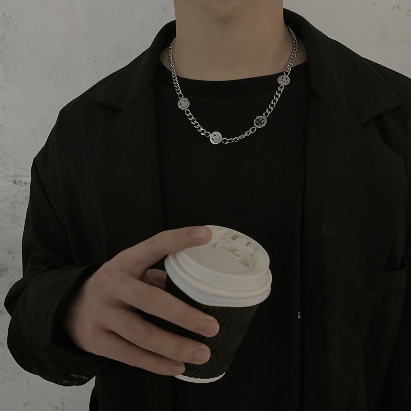 Vòng cổ thép titan hình mặt cười phong cách hiphop thời trang