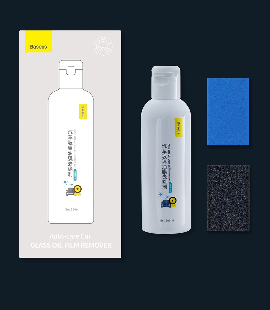 Dung dịch làm sạch kính Baseus Auto-care Car Glass Oil Film Remover 200ML - So sánh trước và sau