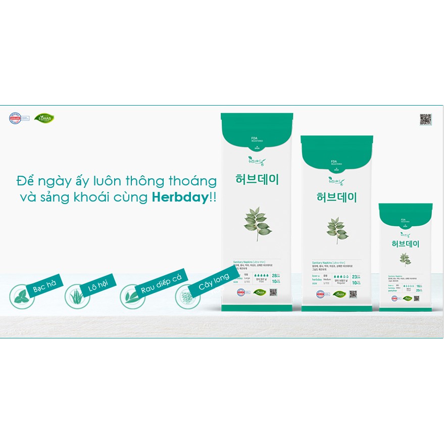 Băng vệ sinh Hàn Quốc Thảo dược Herbday hàng ngày (Pantyliner  - 16cm)