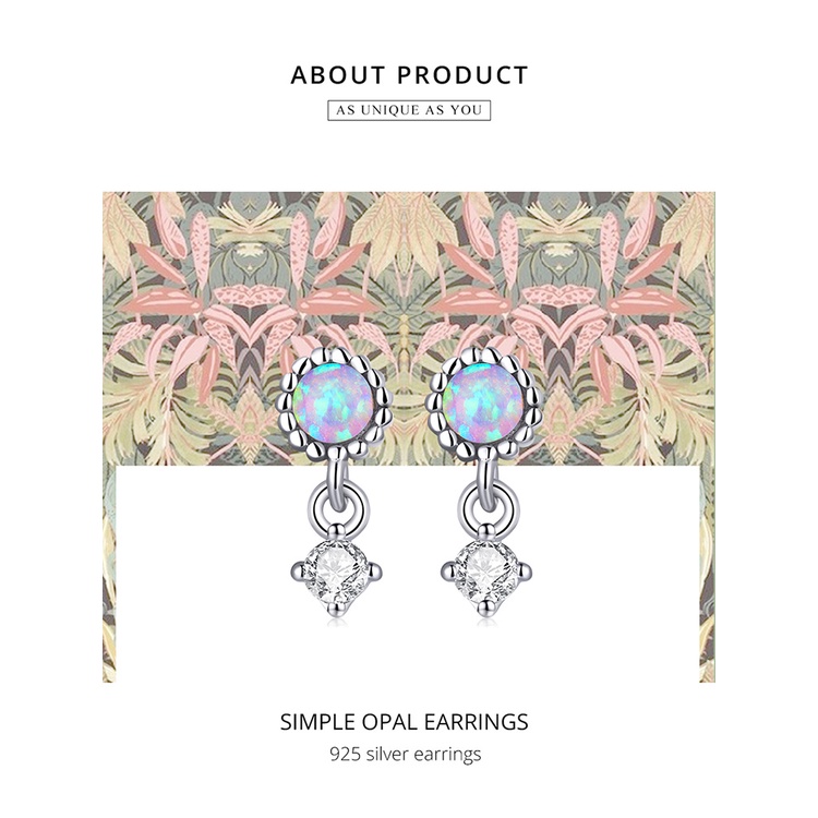 Đôi khuyên tai BAMOER bạc 925 SCE1382 đính đá opal sang trọng cho nữ