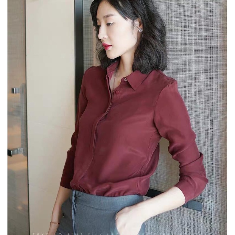 Áo Sơ Mi Công Sở Nữ Tay Dài Màu Trơn Sang Trọng Chất Liệu Cao Cấp, Không Nhăn, Không Xù, Không Phai Màu