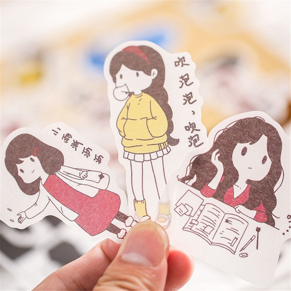 Combo 40 miếng sticker dán sổ Cute girls dùng dán trang trí sketchbook/ tập vở/ nhật ký - VP084