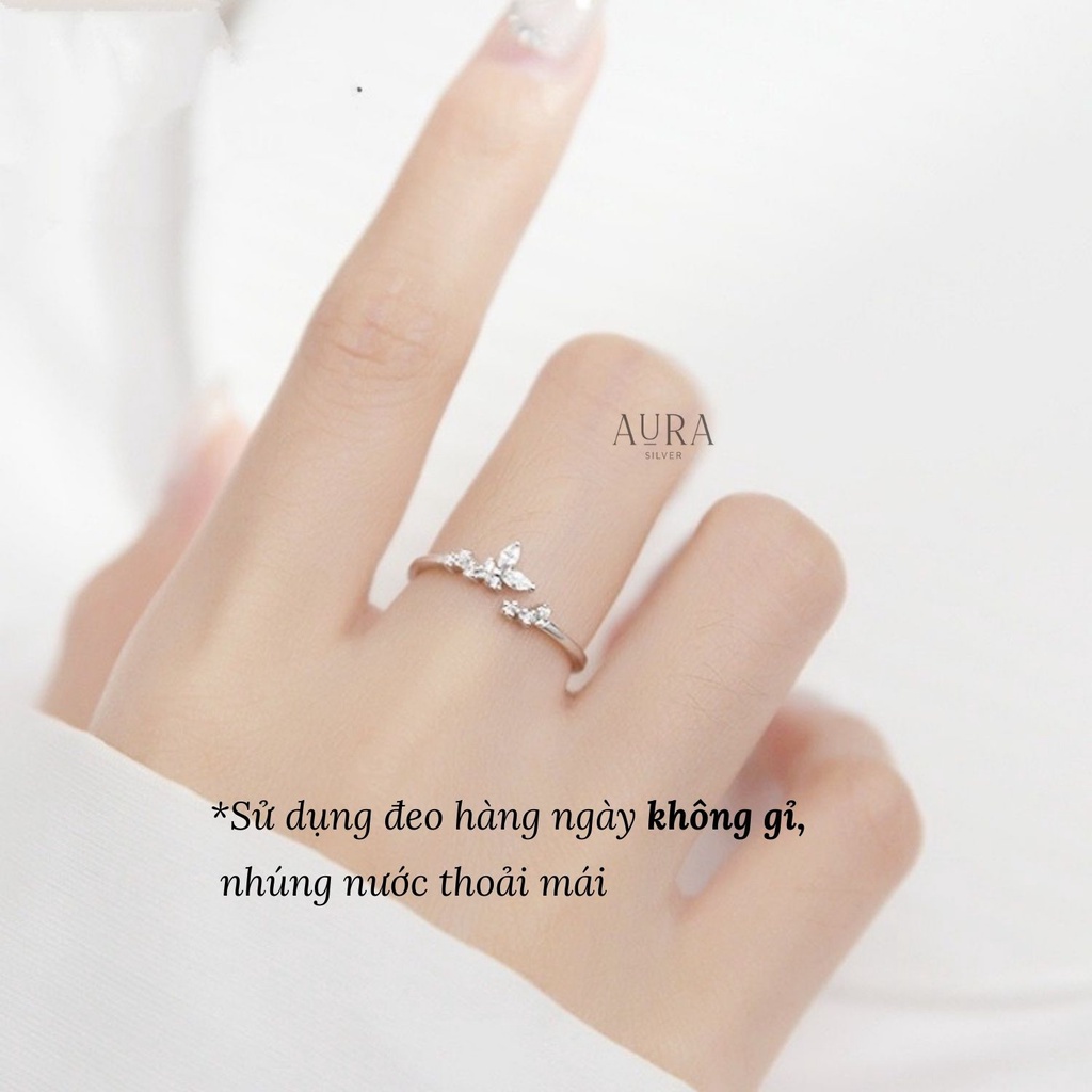 Nhẫn bạc nữ freesize cánh hồ điệp đính đá-AURASILVER-N39