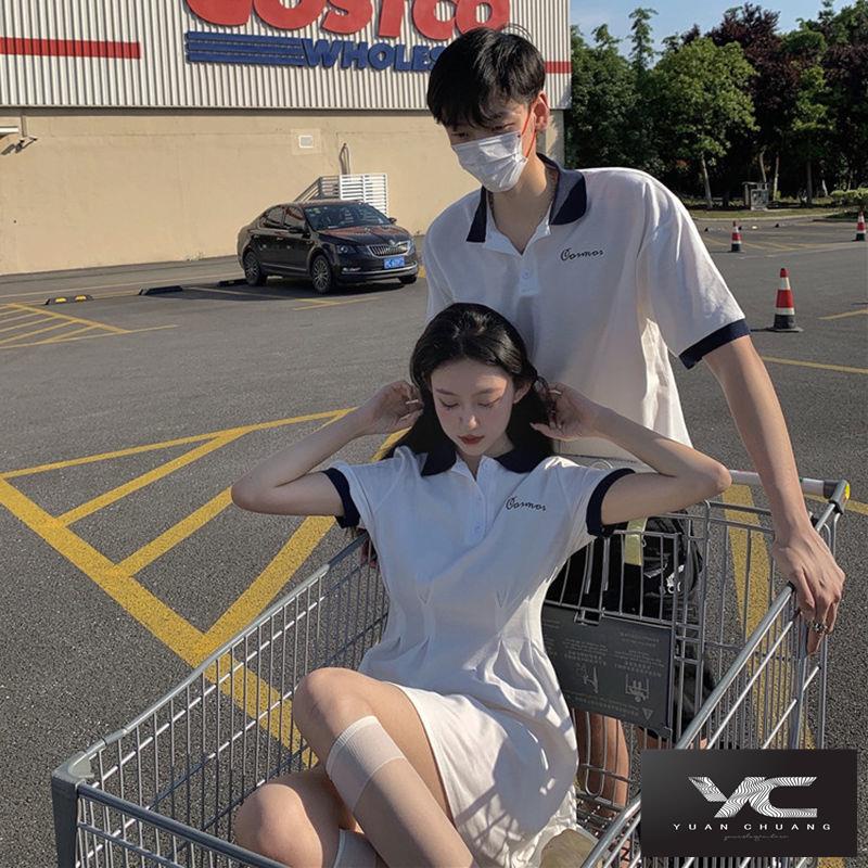 Đầm Dáng Chữ A Cổ polo Tay Ngắn Lưng Cao Phong Cách Phương Tây Thời Trang Mùa Xuân Dành Cho Cặp Đôi 2022