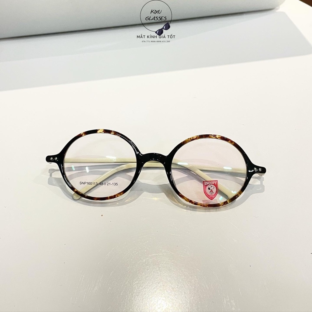 Gọng kính ngố tròn nhựa nam nữ form nhỏ.Tròng kính giả cận 0 độ, chống tia UV Kixu.Glasses