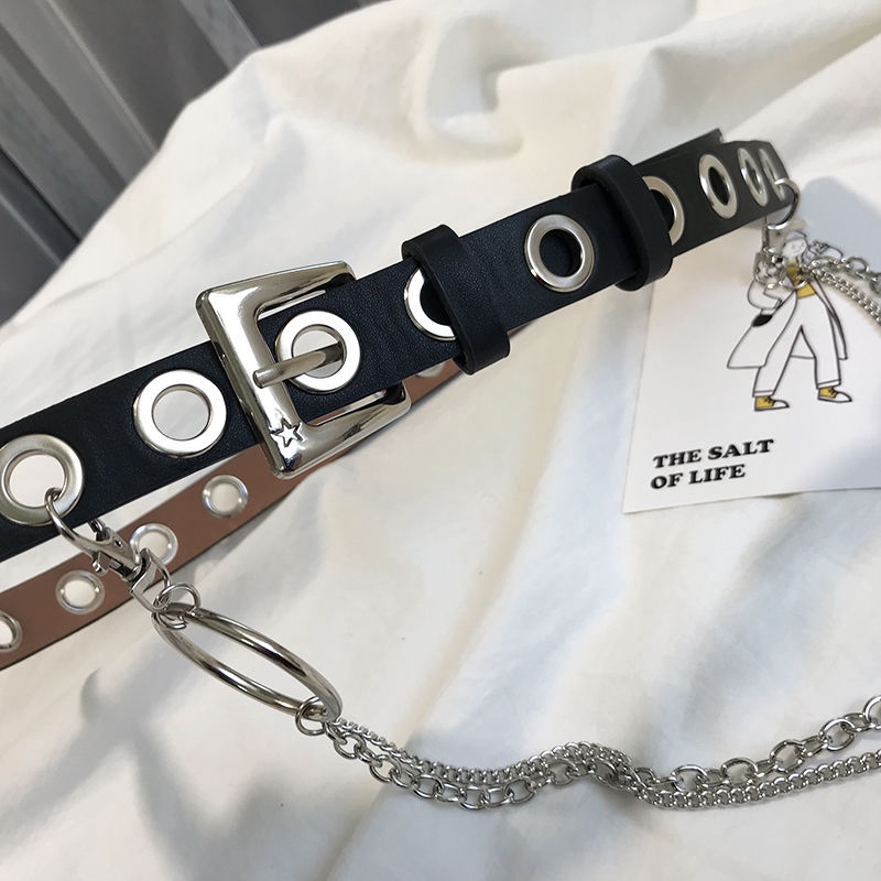 Dây nịt nhiều khoen tích hợp dây xích phong cách thời trang hiphop cá tính