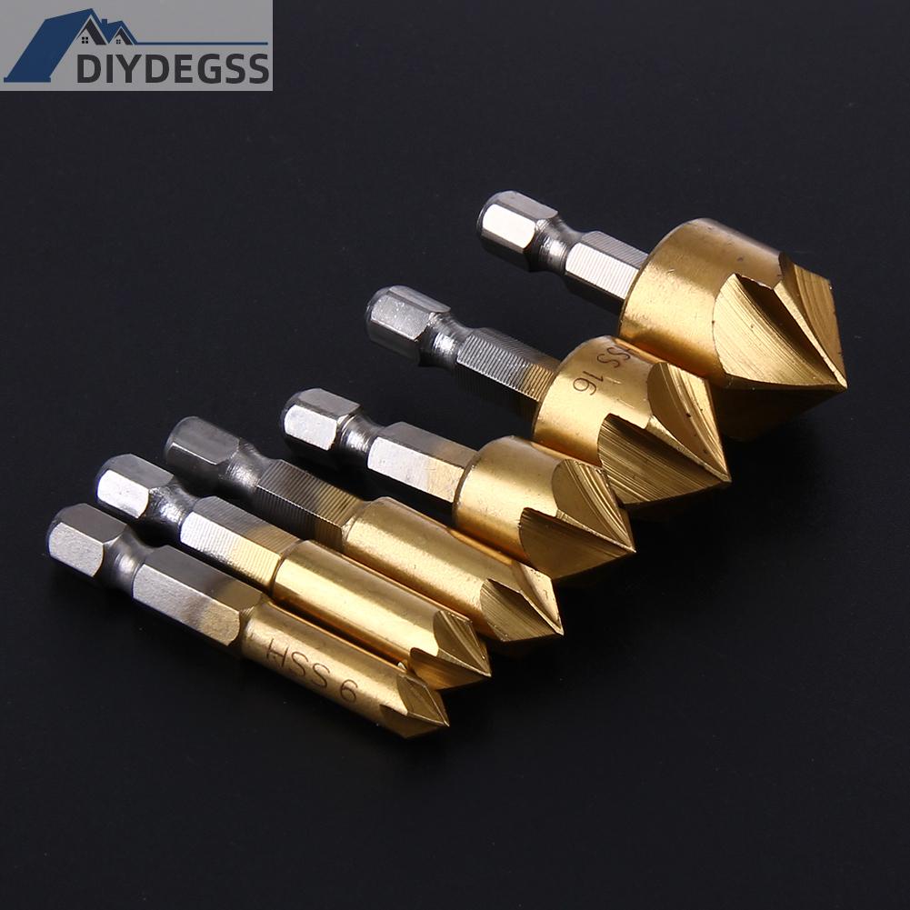 Diydegss2 6pcs/set Metric Woodworking Countersink Drill Bit 90 Degree Steel Wood Dril