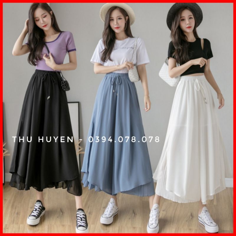 [ Hàng Loại Đẹp Mới Về] - Quần Giả Váy Voan Dập Ly Lưng Chun Hàng Quảng Châu