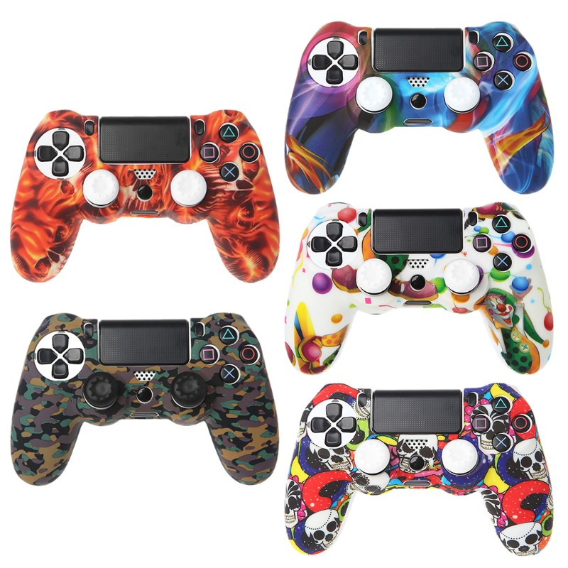 Vỏ bọc silicon cho tay cầm chơi game PS4 kèm 2 nắp đậy