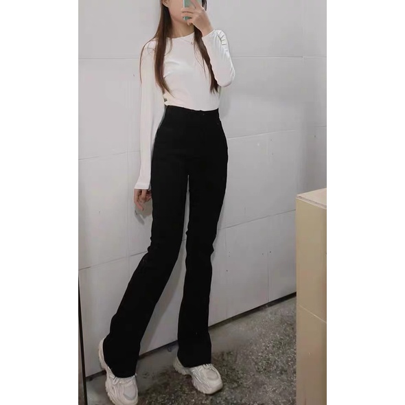 Quần jean ống loe - quần bò ống loe nữ cạp cao co dãn quảng châu phong cách ulzzang