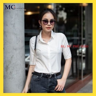 Áo Sơ Mi Trắng Nữ Kiểu Đẹp Công Sở Mc Fashion Tay Lỡ Lửng Đủ Size Chất Vải Silk Lụa Mịn Mát Không Nhăn A280