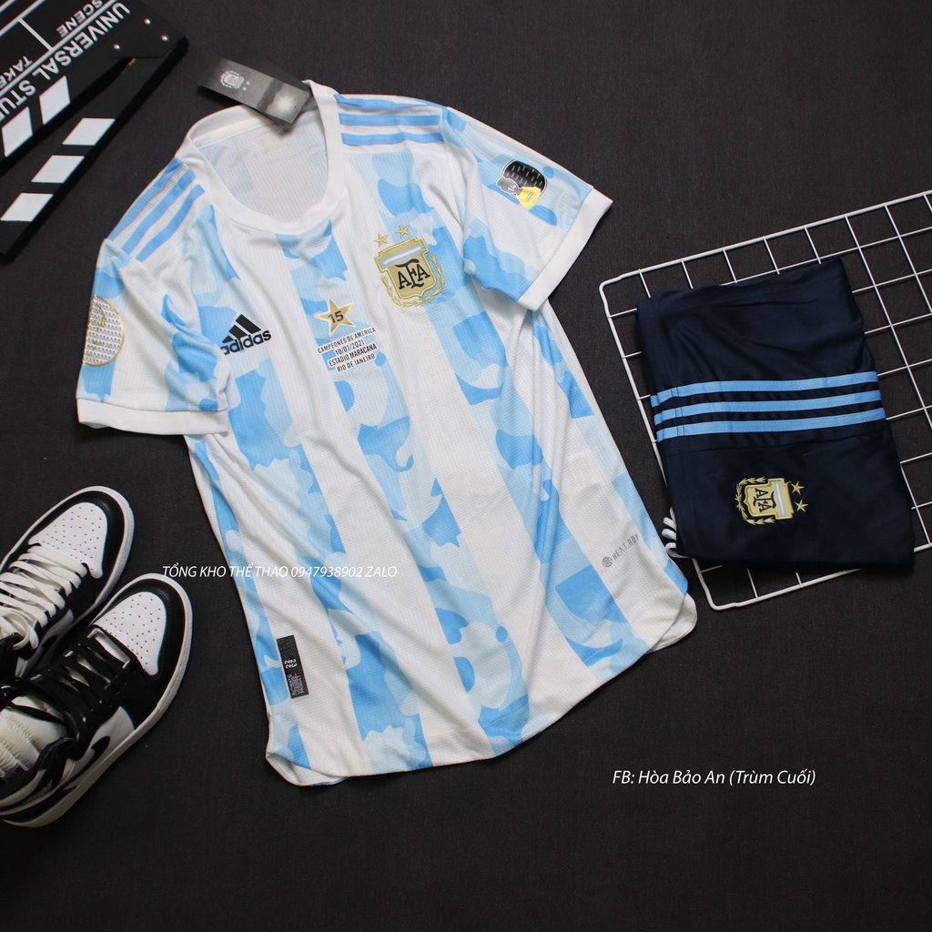 Áo Argentina Copa América 2021- Set Bộ Thể Thao Tuyển Agentina Màu Trắng Xanh Quần Tím Than - Vải Thái Chuẩn Áo Đấu