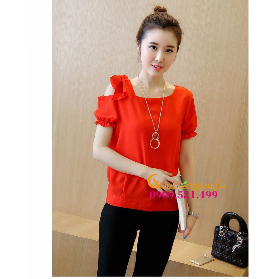 Áo voan nữ tay ngắn vai bồng màu đỏ GLA006 đỏ Cuocsongvang