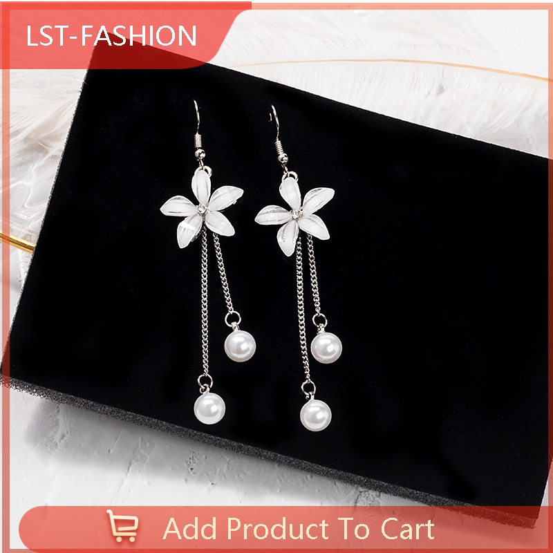 Bông Tai Mạ Vàng Hình Hoa Ly, Khuyên Tai Dài Đính Ngọc Trai Nhân Tạo Sang Trọng