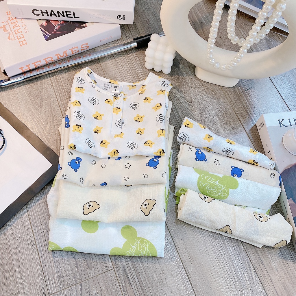 Bộ 3 Lỗ Hoạ Tiết Gấu Đáng Yêu Cho Bé Chất Liệu Vải Xô Muslin Đủ Size Từ 8-18Kg VNXK Nhật-Hàn