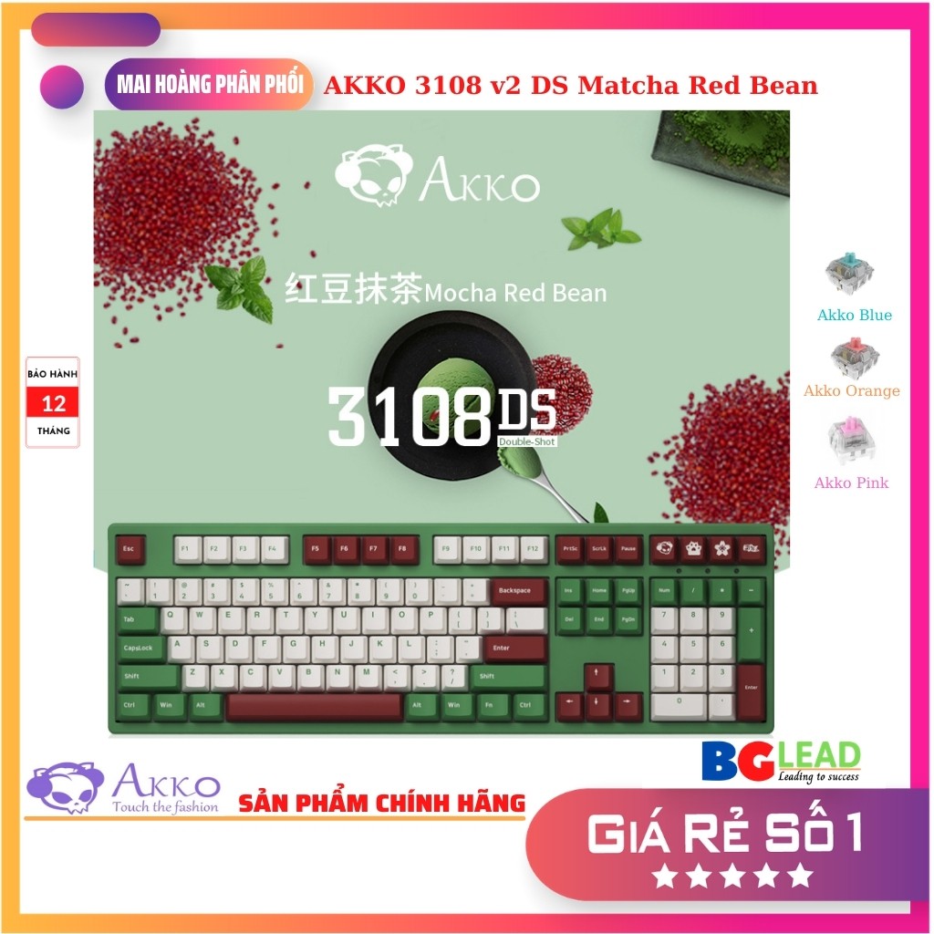 [Mã 273ELHA100K0 hoàn 7% đơn 500K] Bàn phím cơ AKKO 3108 v2 DS Matcha Red Bean (Akko switch v2)