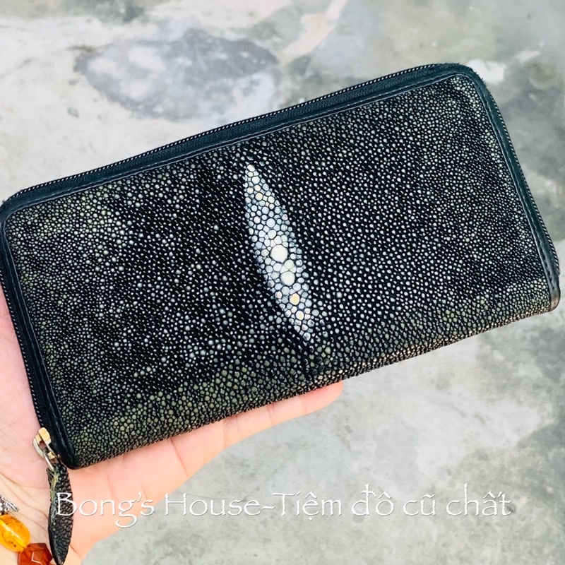 Ví tiền dài da cá đuối hạt phong thuỷ hiệu Santa Maria- Made in Italy - hàng 2hand Japan