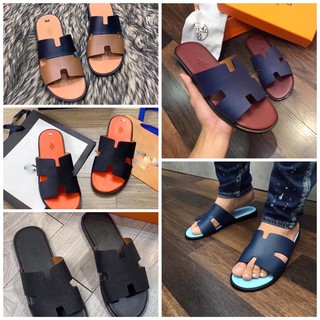 💥CHUẨN1:1💥Dép lê HM Nam da thật ĐẾ GỖ[FREESHIP]Dép lê Nam quai ngang HM đế gỗ da miếng New