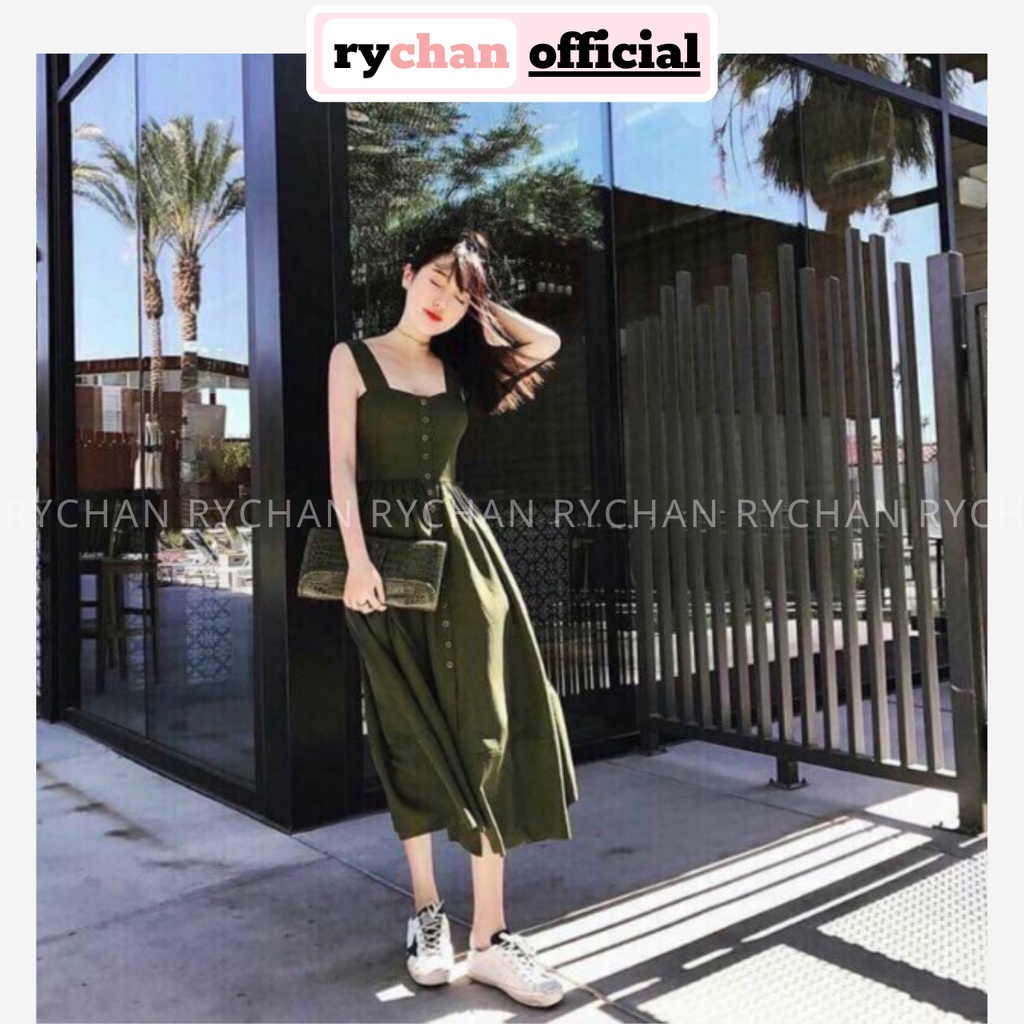 DM572 - Đầm Maxi Đi Biển Hai Dây Nút Trước Nhiều Màu