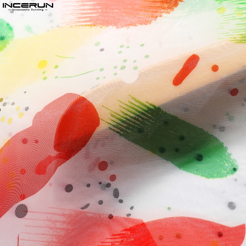 Áo ba lỗ INCERUN cổ tròn in họa tiết nhiều màu thời trang mùa hè cho nam