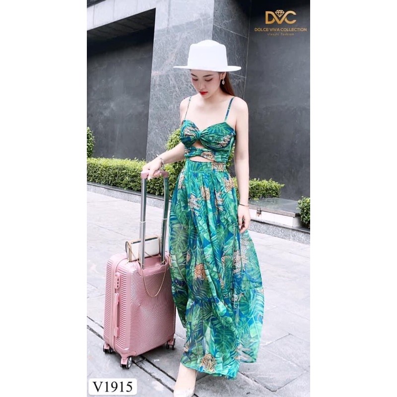 V1915 - váy chính hãng DVC - váy maxi xanh hoa | BigBuy360 - bigbuy360.vn