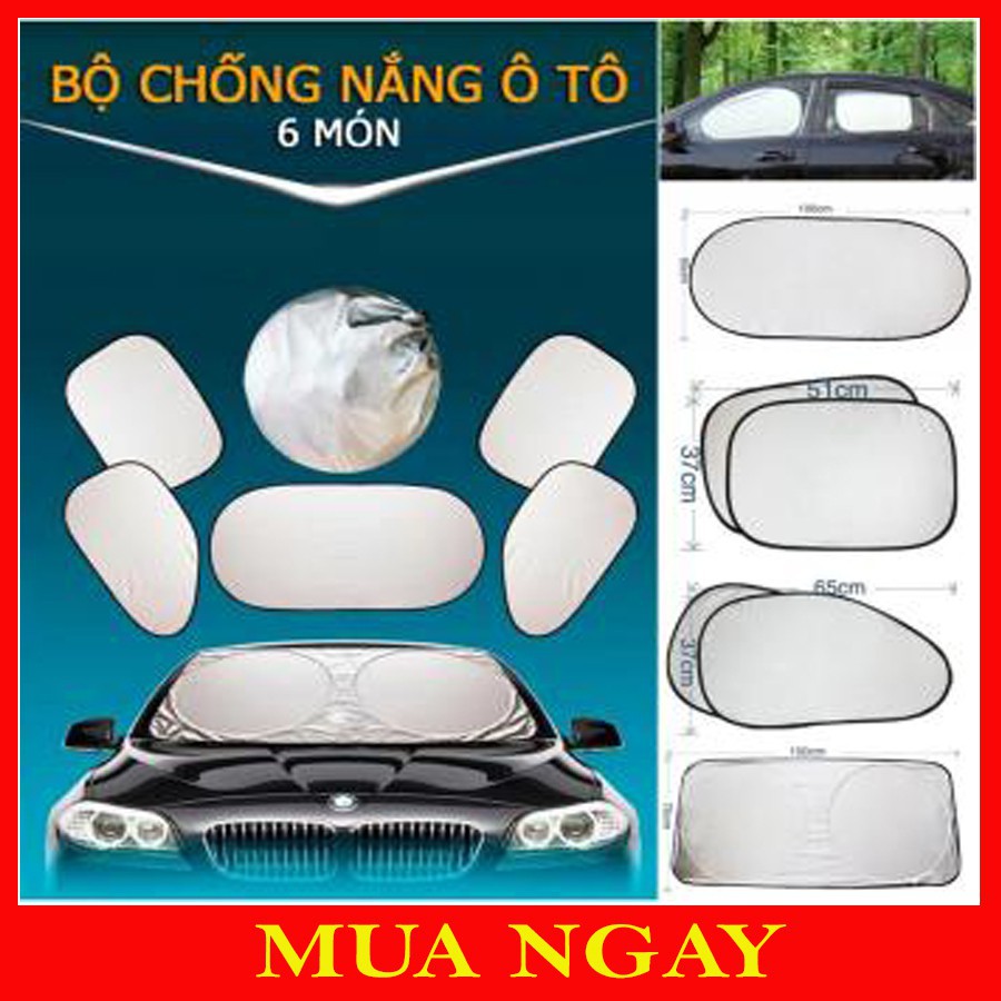 [KHUYẾN MÃI] Bộ 6 miếng chắn kính chống nắng, chống tia UV cho ô tô thiết kế tráng bạc - Hàng loại 1