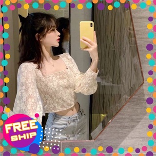 Áo Croptop Ren Hoa Tay Bồng