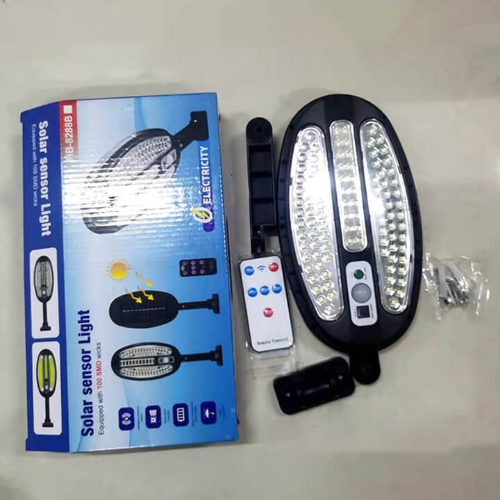 Đèn năng lượng mặt trời sân vườn có điều khiển 100 led cảm biến ánh sáng, đèn đường năng lượng mặt trời