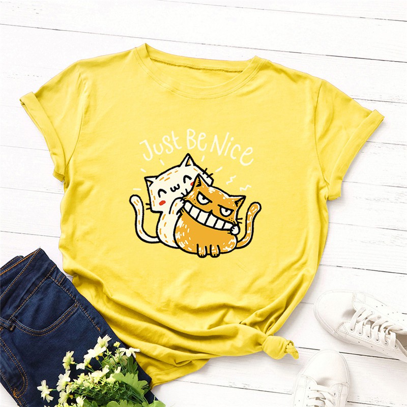 Áo thun phông nam nữ form rộng Familylove - Mẫu áo Unisex  2 chú Mèo Just be Nice chất Cotton 100% cao cấp