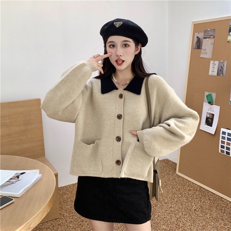 Áo Khoác Cardigan Dệt Kim Dáng Ngắn Thời Trang Thu Đông Phong Cách Retro Mới Cho Nữ