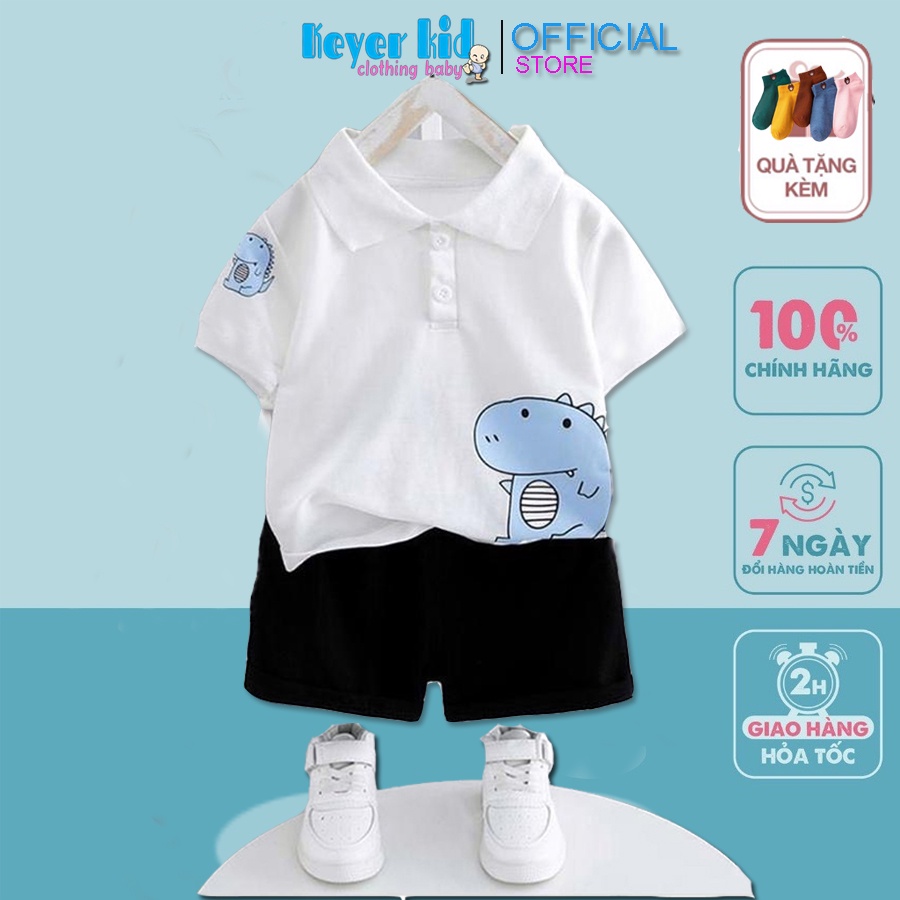 Sét Bộ Quần Áo Thời Trang Bé Trai - KEYER KID, Size Bé Nhí 6 -22kg, Chất Cotton Cổ Trụ Hình Khủng Long Dễ Thương MÃ SZ97