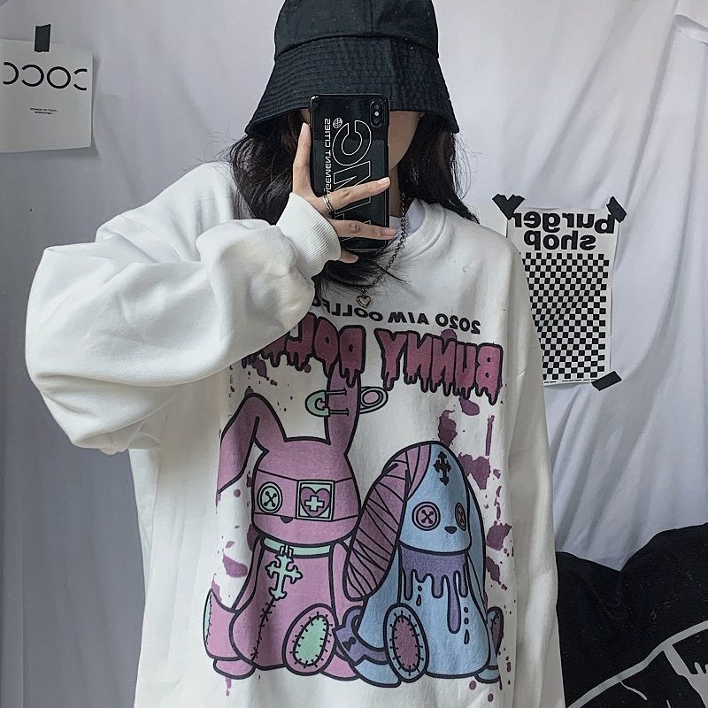 áo nỉ sweater cổ tròn dáng rộng in họa tiết hoạt hình thời trang mùa đông | BigBuy360 - bigbuy360.vn