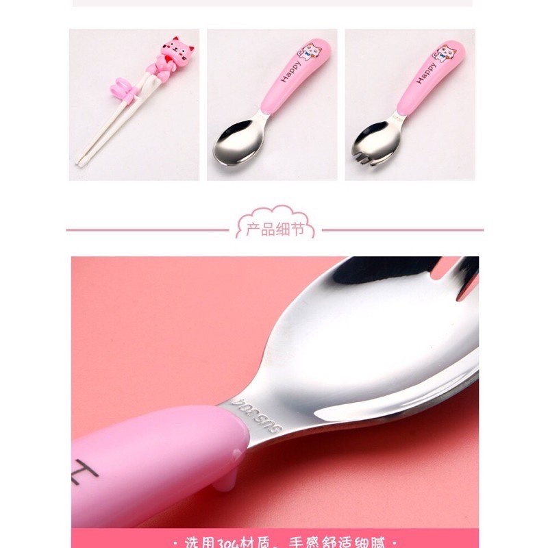 Bộ Muỗng Đũa Tập ăn cao cấp Họa Tiết Hoạt Hình Dễ Thương Cho Bé - KhoaiBaby
