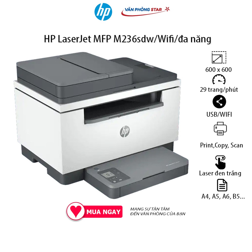 Máy in đa năng HP LaserJet MFP M236sdw (9YG09A) (in, copy, scan, in đảo mặt, wifi)