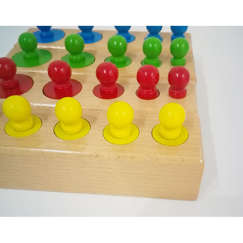 Bộ 4 thanh núm trụ màu Montessori - đồ chơi gỗ cảm quan