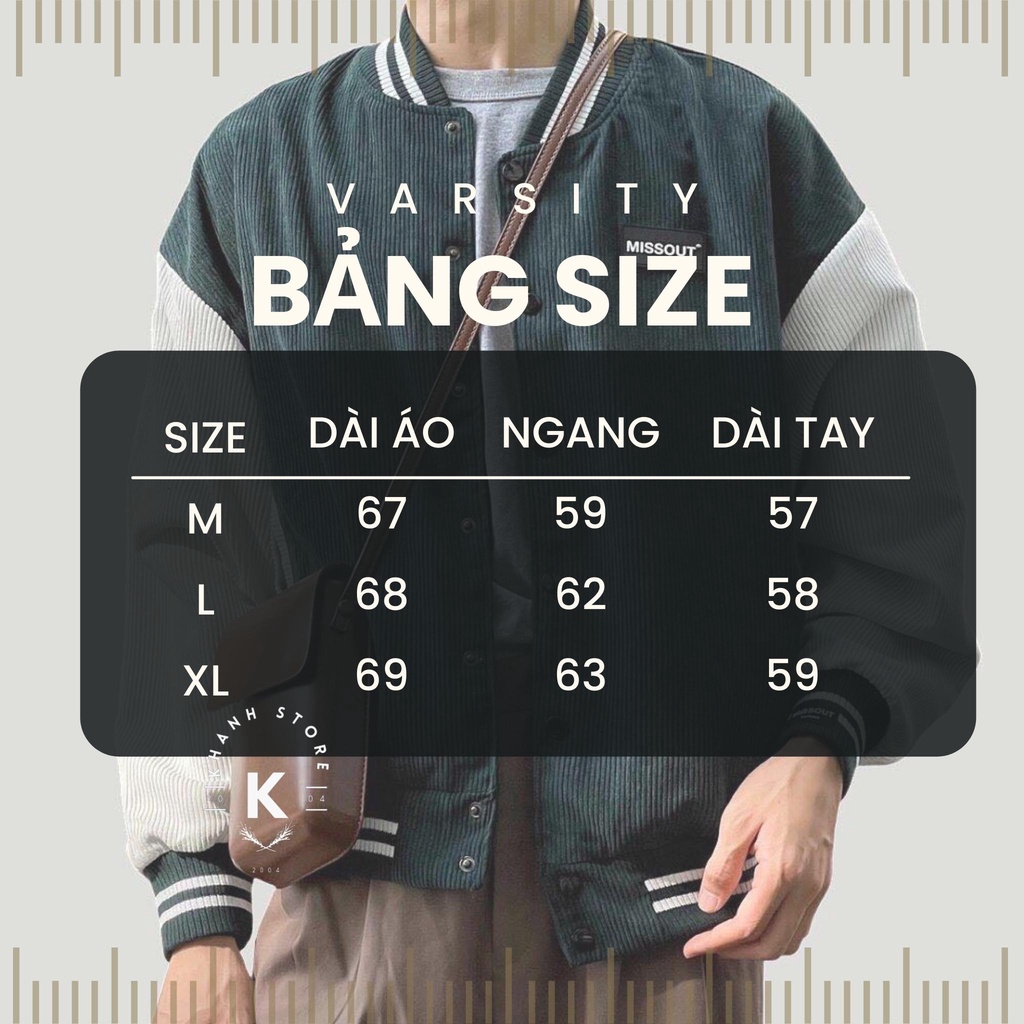 Áo khoác nam nữ - Varsity jacket chất liệu nhung gân dày dặn form rộng Missout