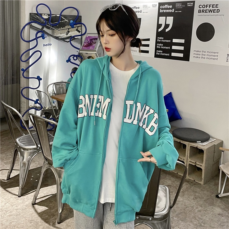 SUXI Áo Khoác Nữ Tay Dài Có Nón In Chữ Thời Trang