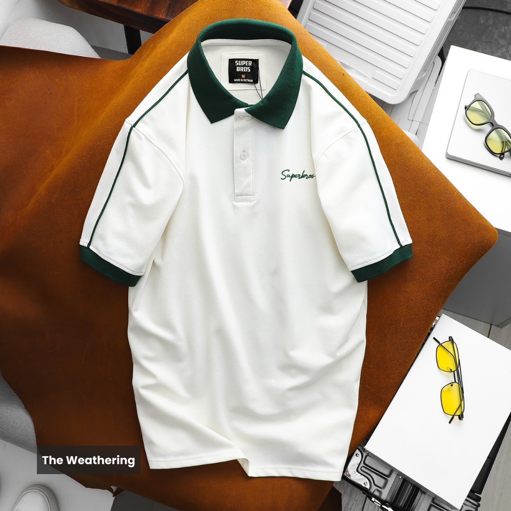 Áo Polo Super Bros trắng | áo thun nam vải cá sấu không xù lông, không nhăn | chất liệu cotton 4c