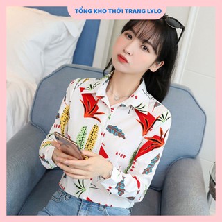 Áo sơ mi nữ họa tiết lá, áo sơ mi nữ công sở