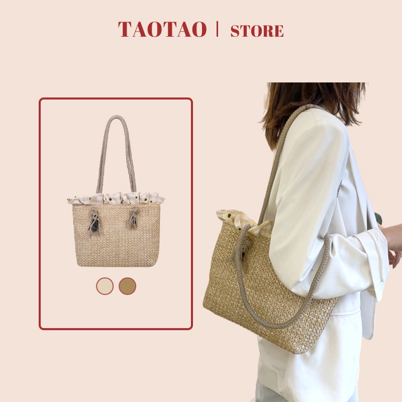 Túi cối đi biển túi đeo vai nữ hàn quốc mùa hè túi tote vintage du lịch