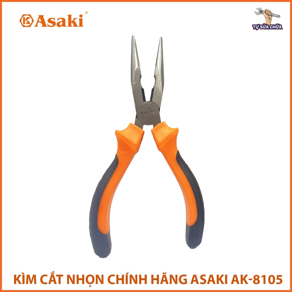 Kìm nhọn chính hãng Asaki kiểu Đức, lưỡi cắt sắc bén chuyên dụng dành cho dây 1.6 - 2.3mm AK-8105, AK-8107