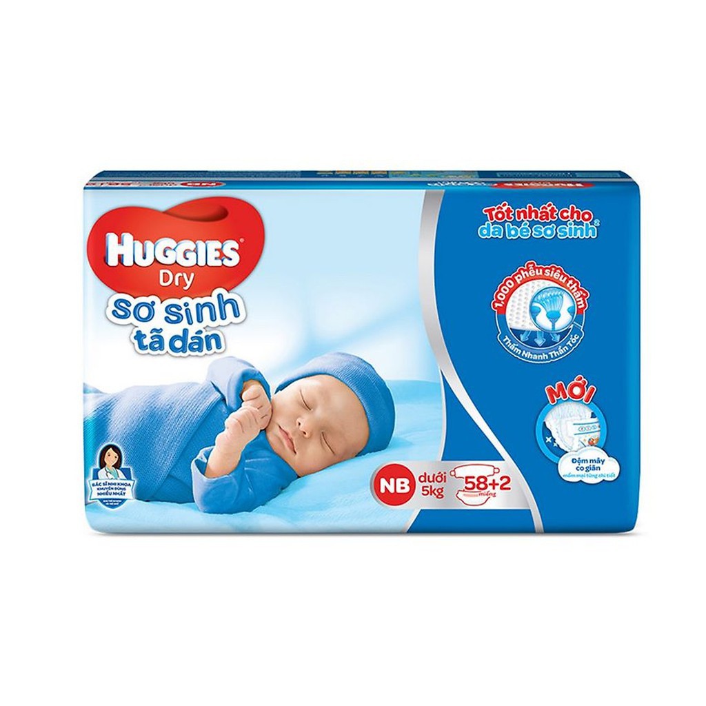 [NVMH]  Tã Dán Sơ Sinh Huggies Dry Newborn (58 Miếng + 2 Miếng)