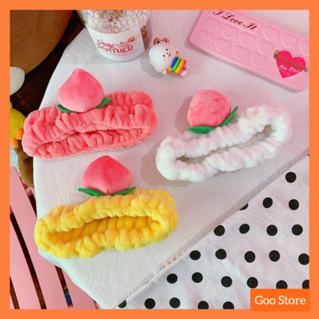 Băng Đô Turban Quả Đào 3D Peach Vải Bông Nhung Dày Dặn Siêu Mềm Mướt Cute,Băng đô quả đào ulzzang
