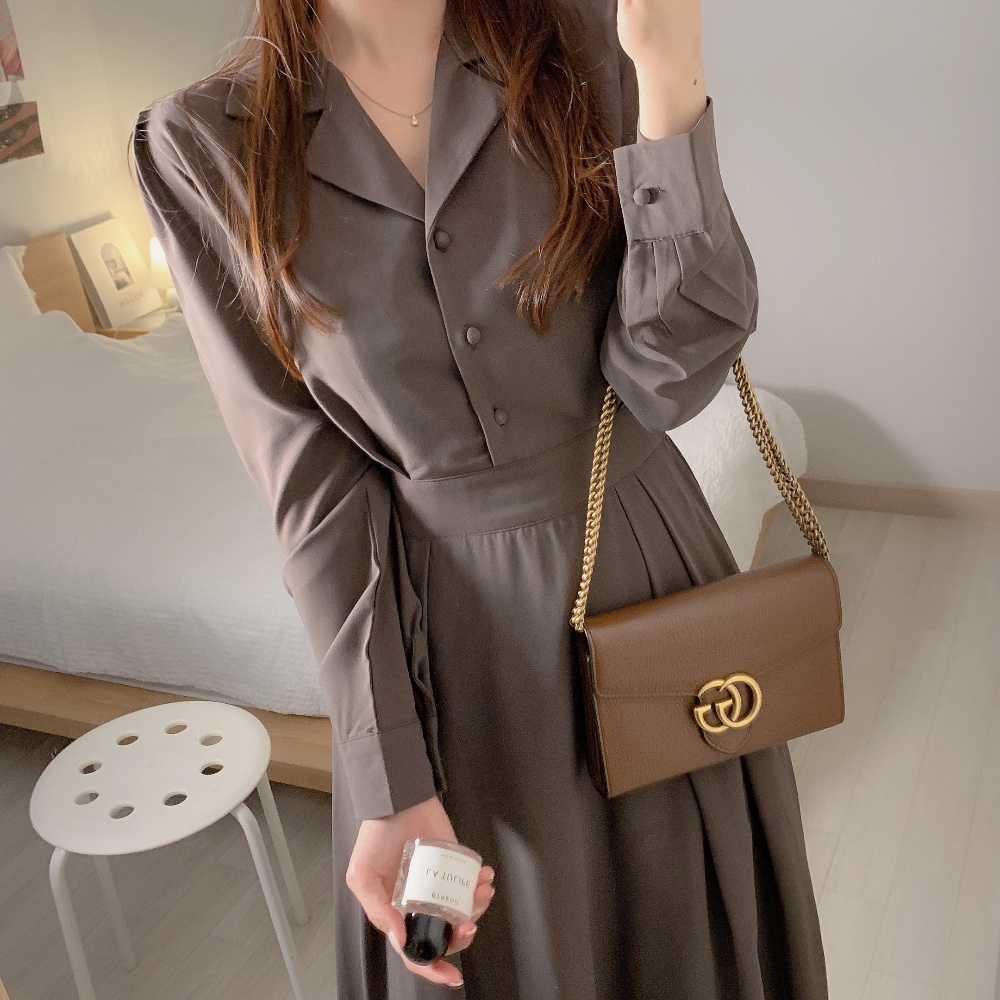 Đầm dài tay cổ bẻ thanh lịch 46679