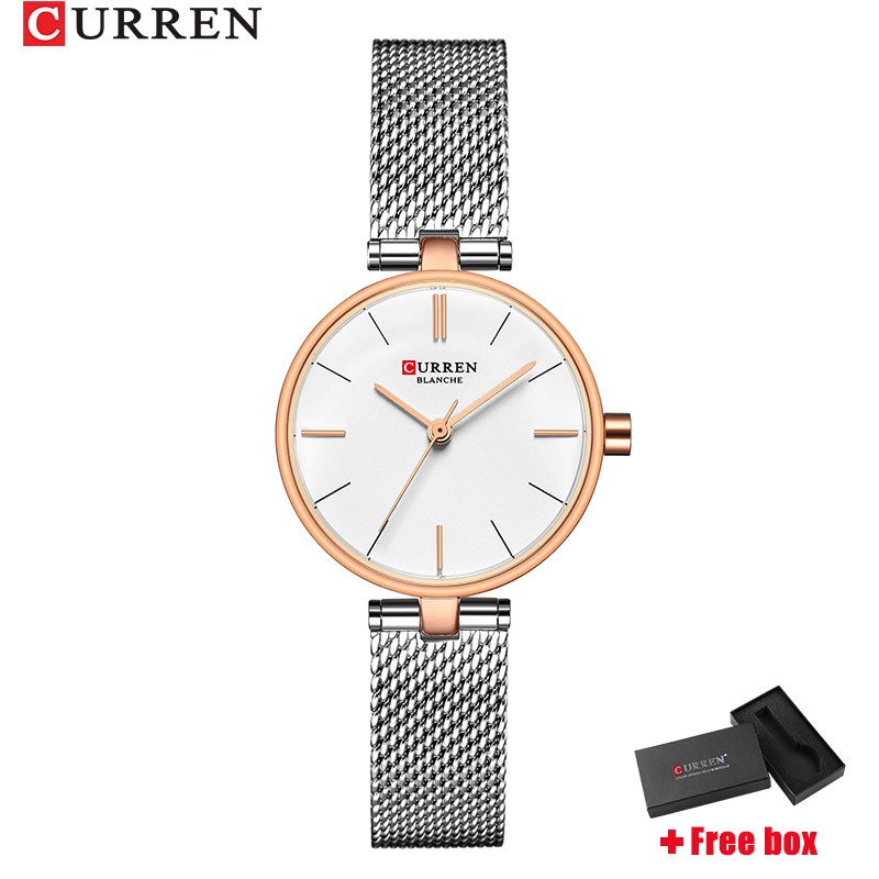 Đồng hồ Quartz Curren 9038M bằng thép không gỉ chống thấm nước phong cách đơn giản thanh lịch cho nữ