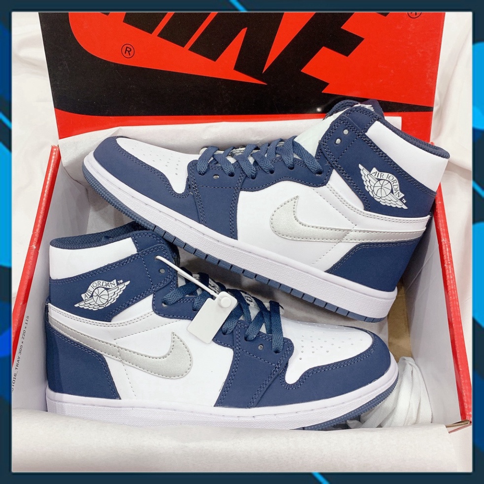 Giày thể thao air jordan 1 retro high midnight navy, giày jd xanh than cổ cao nam nữ phong cách thời trang