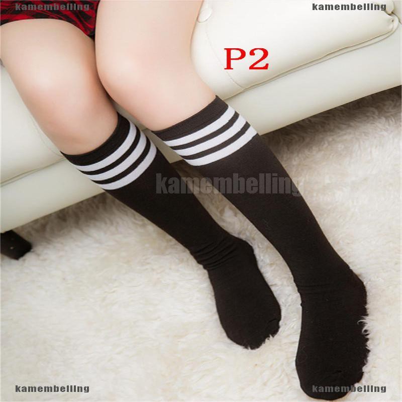 Vớ Cotton Cao Đến Đầu Gối 3 Đường Kẻ Sọc Màu Trơn Dành Cho Nữ Chơi Bóng Đá