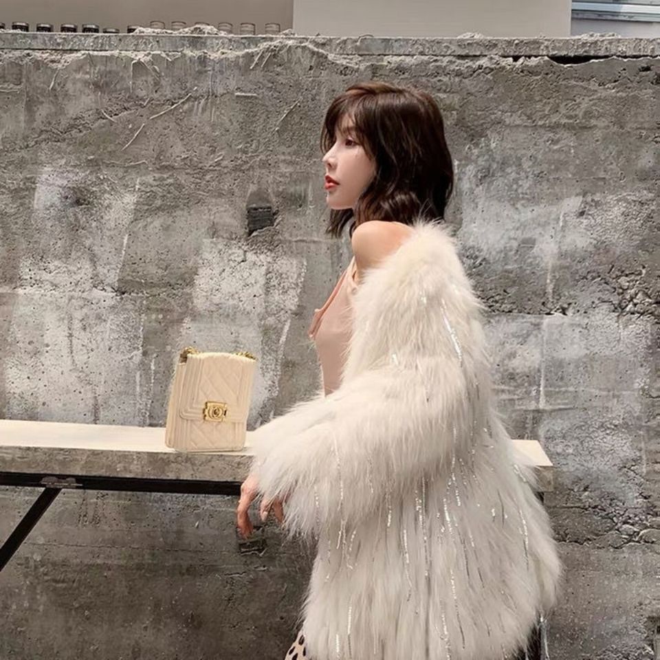 [Giao Ngay] Áo Khoác Lông Nhẹ Phối Tua Rua Dài Cho Nữ