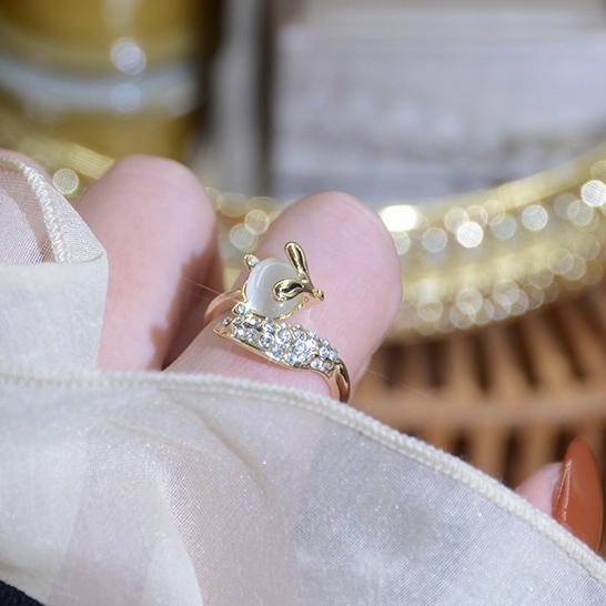 Nhẫn Hở Mạ Vàng 18K Đính Đá Opal Hình Cáo Sang Trọng Cho Nữ